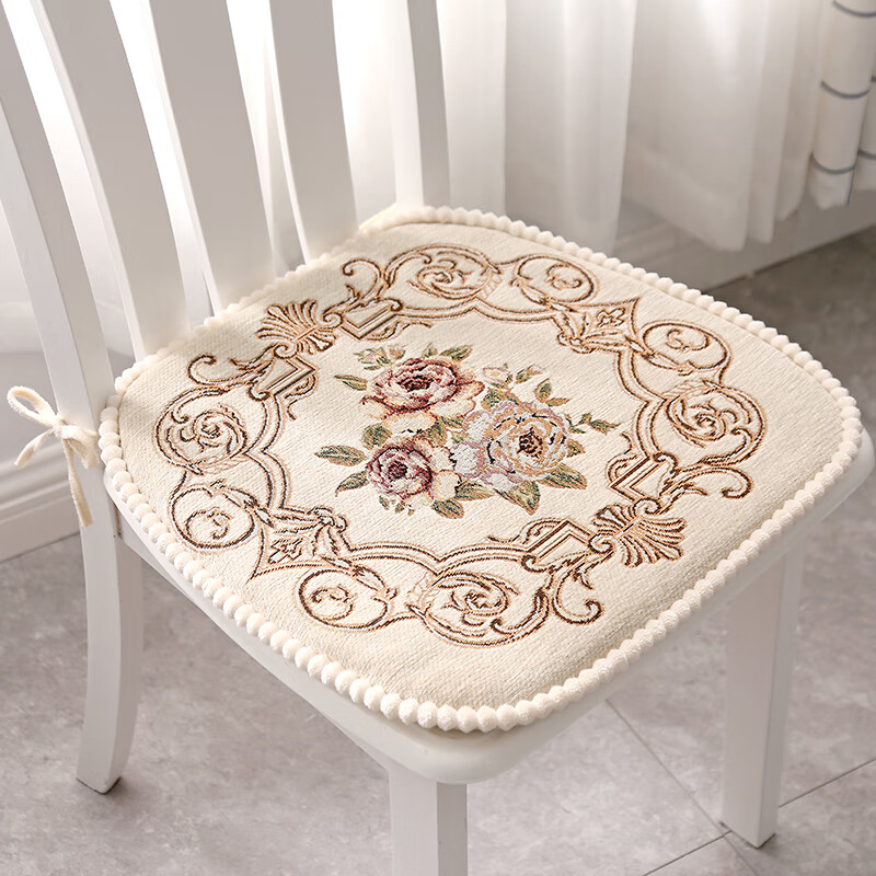 罗兰家纺 欧式餐椅垫坐垫 椅子凳子垫子坐垫带绑带防滑椅垫 餐桌椅加厚 叶倾城米色 48*47cm 京东折扣/优惠券