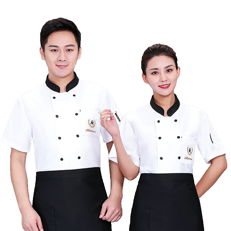 AETEL夏季短袖廚師工作服男女上衣輕薄透氣餐廳酒店廚師服定制白色M