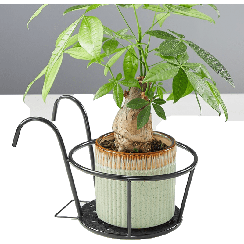 蜗家 花架阳台栏杆花架子家用装饰架简约铁艺创意护栏花盆架子多肉绿萝架 H701黑色-2支装-【升级加粗带网板】