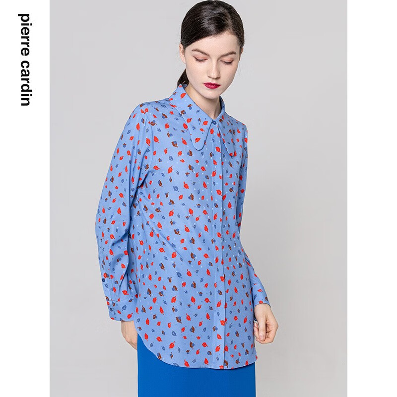 皮尔卡丹（pierre cardin） 秋季新款法式淑女优雅淑女真丝长袖衬衫P1381B1801L3 蓝色 38A(165/88A)