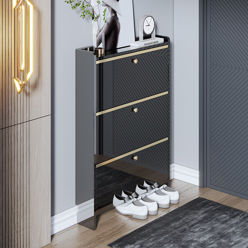 笛芳意式极简轻奢鞋柜17cm玄关柜收纳进门家用多功能大 轻奢黑金50x17