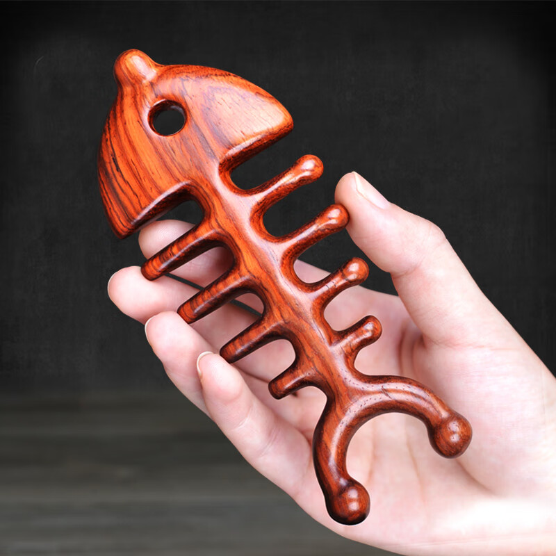 云漫卿鱼骨梳 按摩梳子天然木梳檀香头部经络梳防鱼骨男女头皮大宽齿