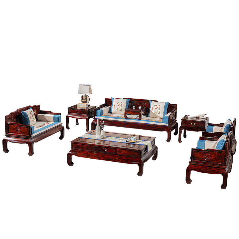 祥蕴阁红木家具 印尼黑酸枝(学名:阔叶黄檀)檀雕花鸟中式实木沙发仿明清古典罗汉床客厅沙发组合 11113组合11件套