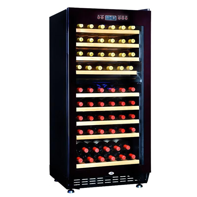 富贵红FS-68双温恒温红酒柜 葡萄酒柜家用酒柜冷藏柜压缩机酒柜茶叶柜保鲜柜恒温酒柜立式70瓶內带锁 双温 满配黑色