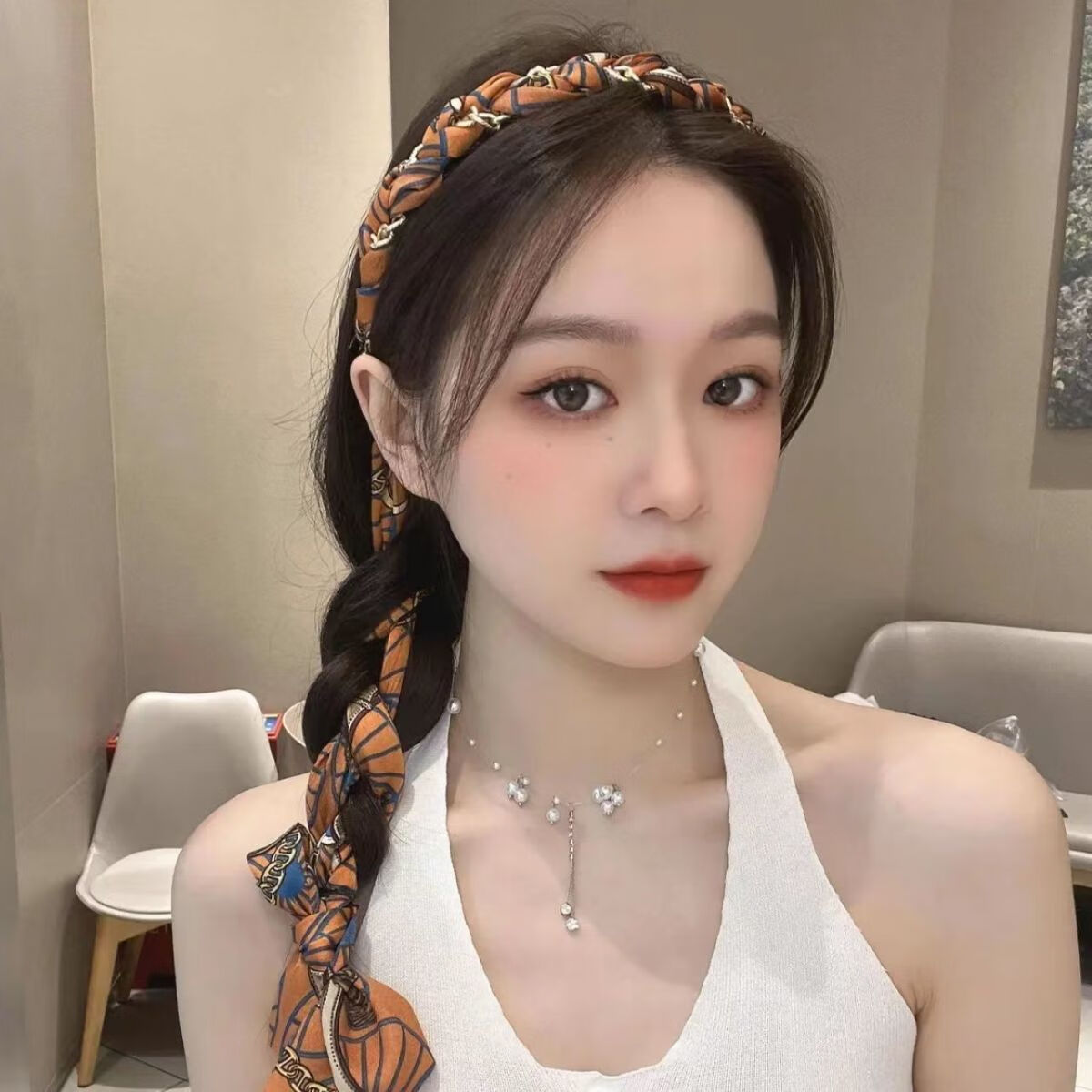 戴岩复古风编发发箍宫廷缎面布艺压发头箍飘带发带绑发一体系编发头饰