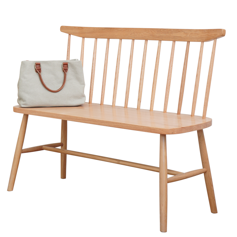 诺顿伯格北欧现代简约靠背长条椅实木日式长椅美式餐椅温莎椅休闲椅阳台椅书房橡木餐椅椅子 胡桃色