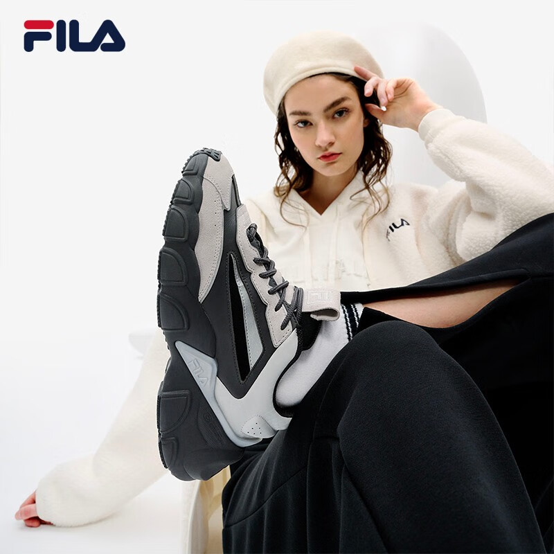 fila 斐乐鲨鱼鞋smasher运动女2023春季款厚底跑鞋 藕灰/锻铁