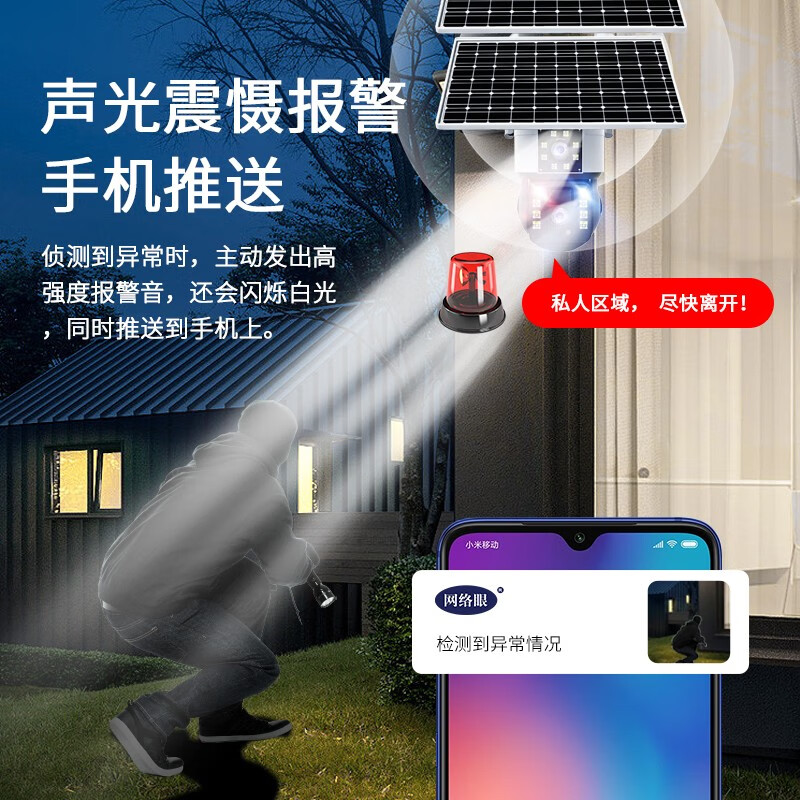 网络眼太阳能4g摄像头室外终身免流量360度无死角带夜视全景太阳能农村户外监控无电无网终身免流量 免流量【双画面】双板续航升级+双画面同时看 送30天循环录像卡