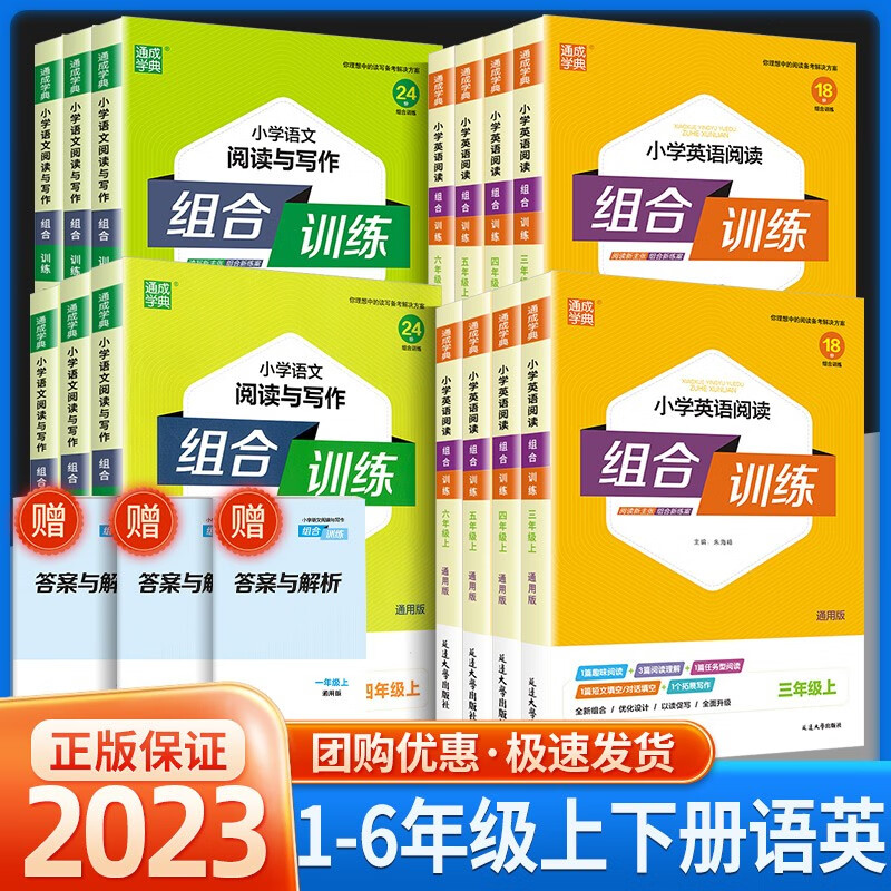 2023版小学英语阅读组合训练语文阅读与写作数学培优一二年级三四年级五六年级上册下册人教版通用版同步专项训练练习册通城学典