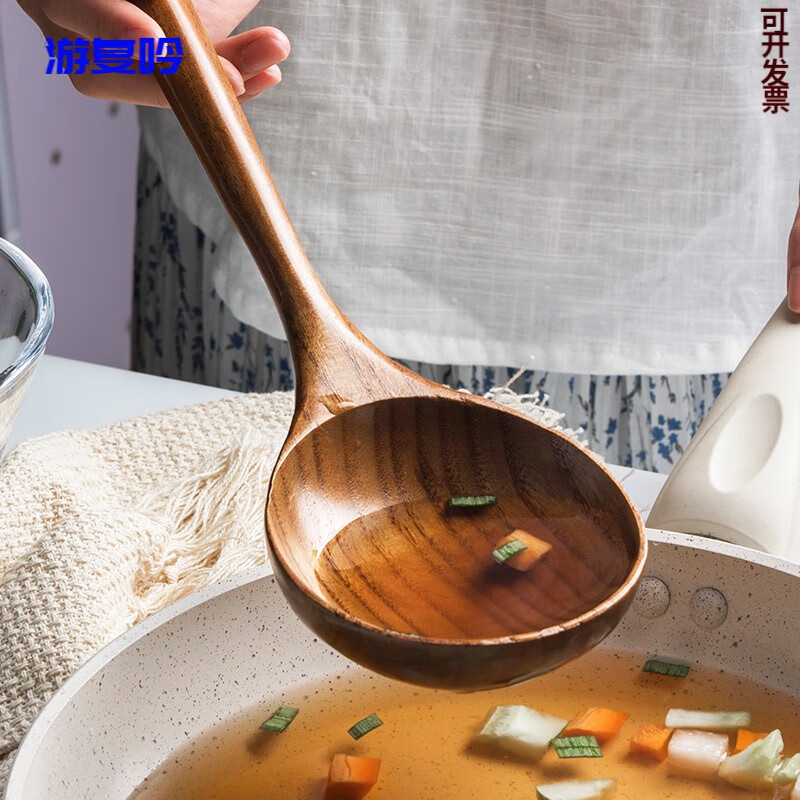 满弓木头汤勺木勺粥勺稀饭勺盛饭勺子日式天然大木勺子长柄勺木头勺子