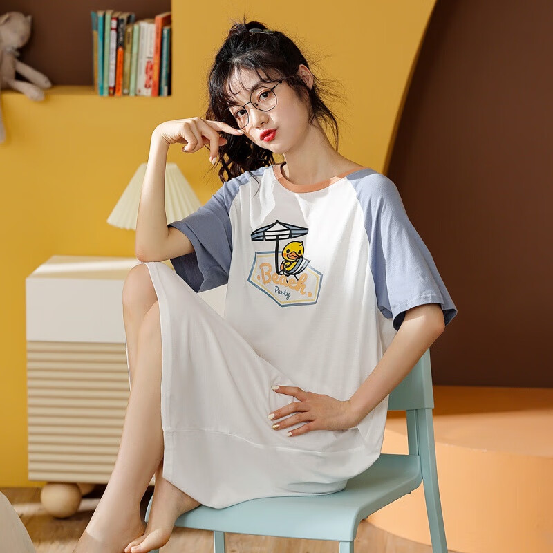 猫人（MiiOW）联名款睡衣女核桃小鸭休闲舒适新疆纯棉家居服可外穿连衣睡裙T 白色+清水蓝 XXL使用感如何?