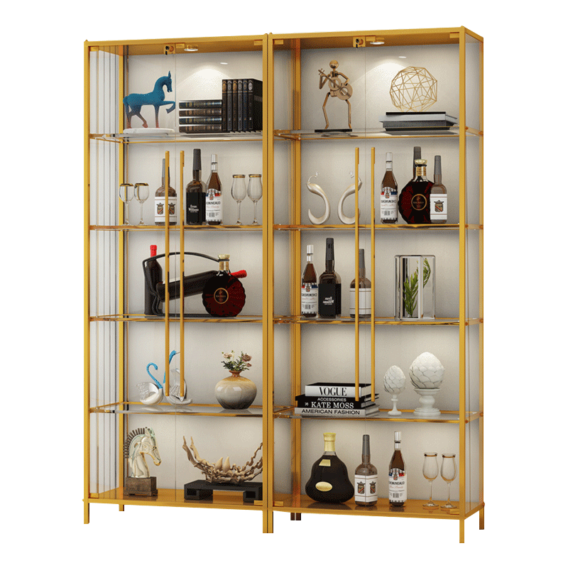松品家具 酒柜客厅靠墙展示柜酒柜轻奢高档现代简约玻璃极简柜子定制储物柜乐高模型展示柜 香槟金【不锈钢】 单门0.5*0.4*2.0米