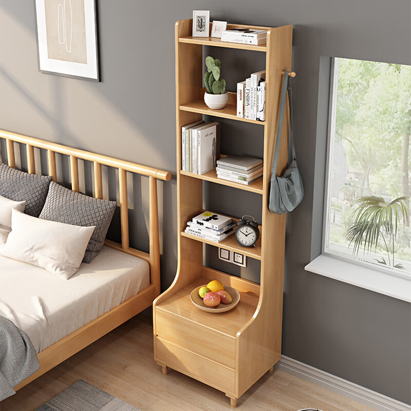 床头书架小型书架床头置物架北欧实木书架小户型收纳架简约家用a 原木