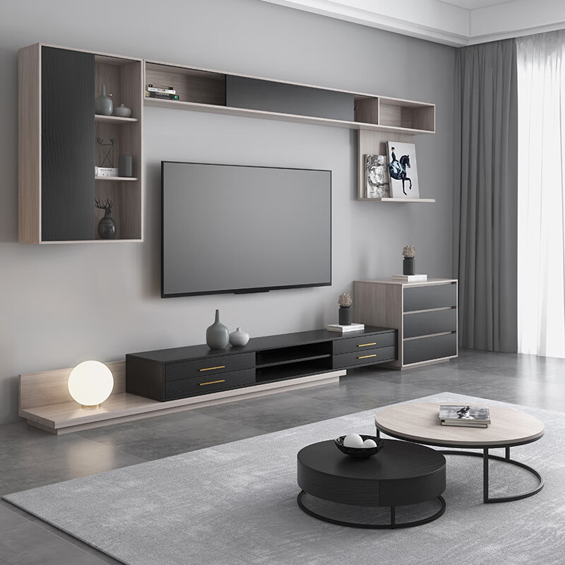 柜简约现代柜茶几组合储物背景墙收纳北欧大户型家具伸缩套装 电视柜