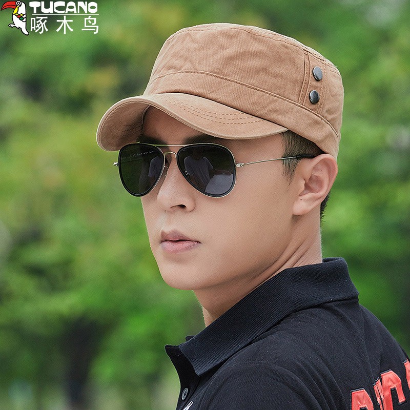 啄木鸟遮阳帽子男士平顶帽春夏薄防紫外线鸭舌帽棒球帽 款式二军绿色