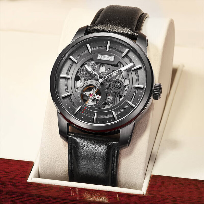 geya格雅手表男自动机械表镂空名牌自动防水商务时尚男表8230 黑色