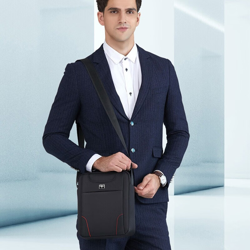 SWICKY瑞士单肩包男包斜挎包男士包帆布包商务休闲手提包新款潮挂包 黑色（可装11英寸平板）