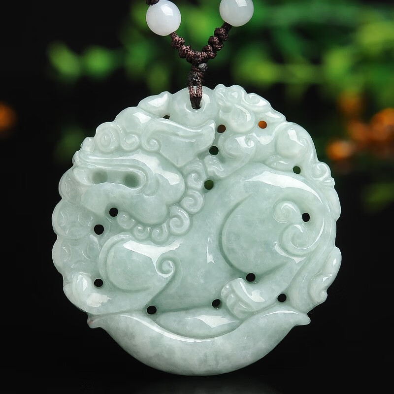 虎薇翡翠貔貅吊坠浅绿a货玉石双貔貅挂件男女款附证书 送礼推荐