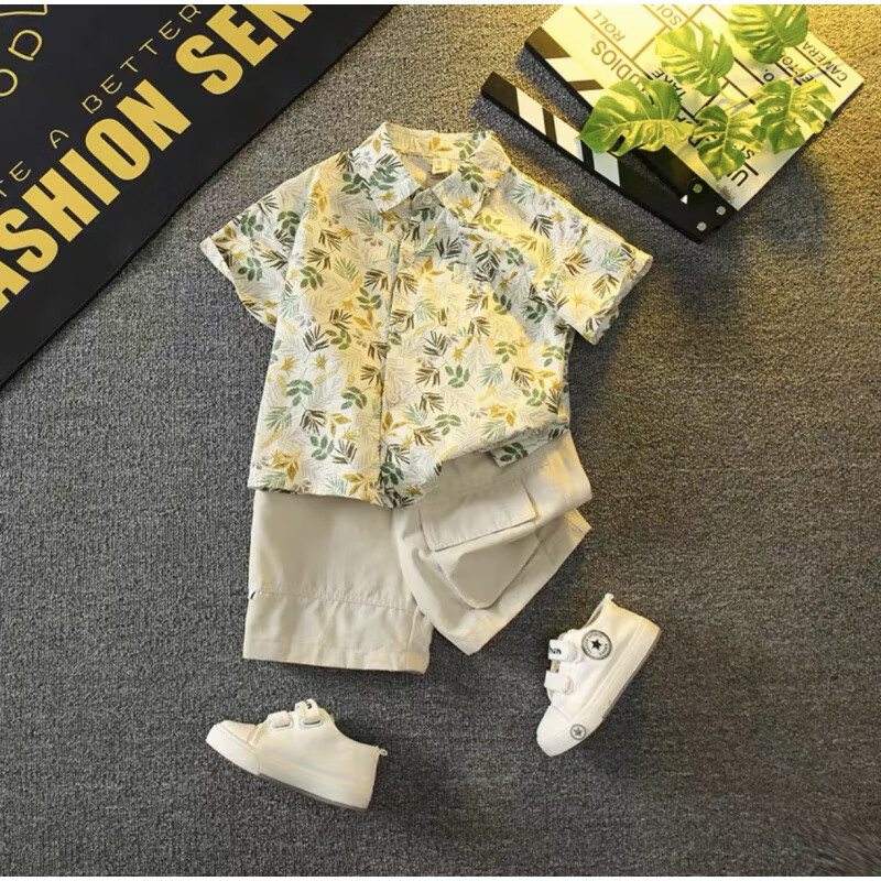 衣服男童夏装套装中小童孩子一岁宝宝夏季短袖两件套休闲 树叶套装