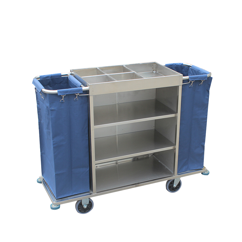 AEY 酒店宾馆双边布草车 客房门口服务车 手推清洁工作车 豪华不锈钢双边布袋款