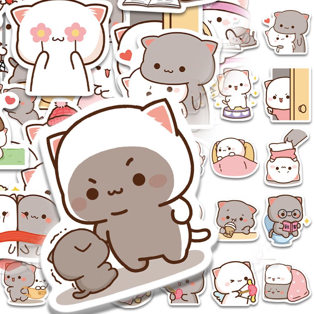 京佐(jingzuo)110张蜜桃猫可爱贴纸卡通小猫一二步步表情包diy手账