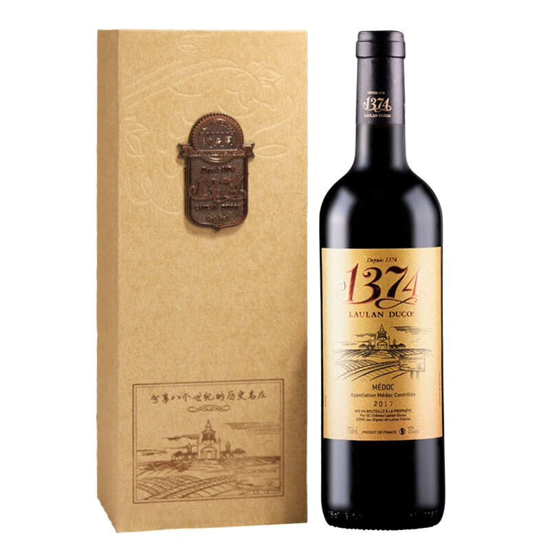 乐朗（LAULAN DUCOS）1374 干红葡萄酒  波尔多梅多克AOC级 750ml礼盒装 法国进口红酒
