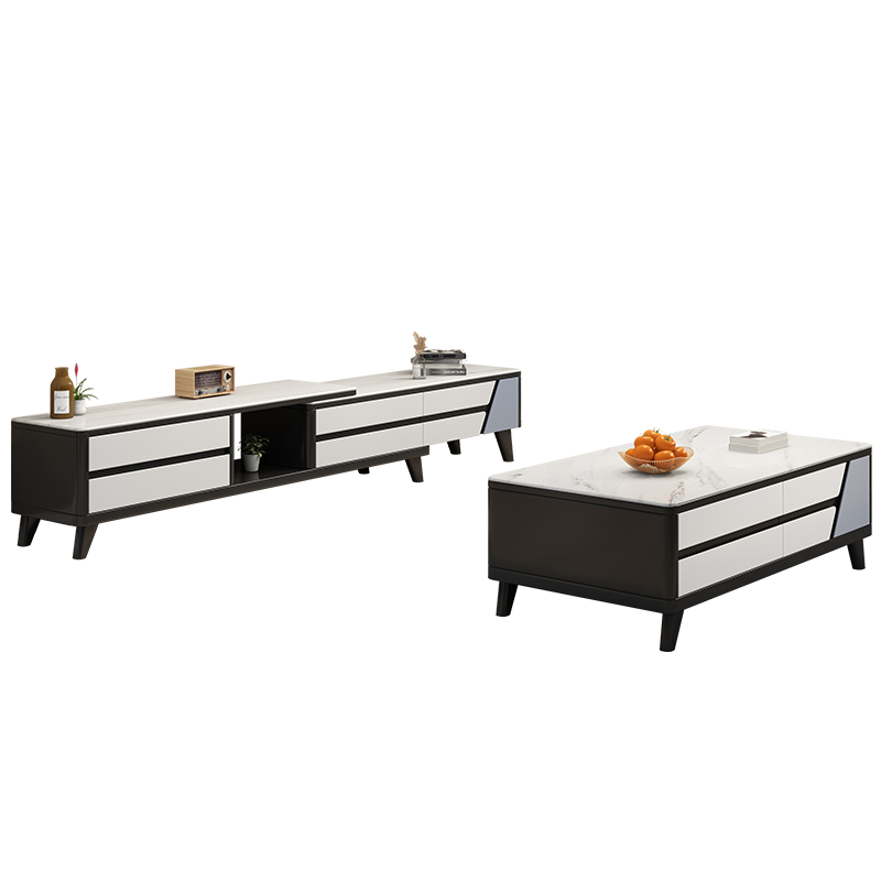 风之意 电视柜 现代简约岩板电视柜中小户型可伸缩电视柜长方形地柜储物柜客厅家具519 爵士白【岩板台面】 可伸缩电视柜