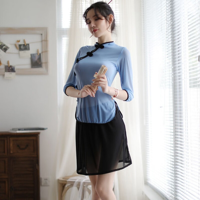 围裙开档sm免脱丁字裤激情内裤职业装制服黑丝袜诱惑  均码 民国初恋