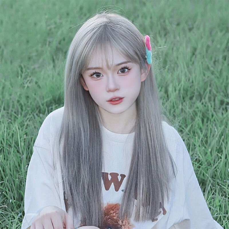 美宿(meisu)假发女长发自然仿真发全头套式假发套 高级灰色空气刘海长