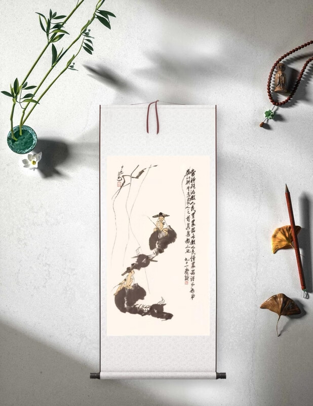 新品齐白石牧牛国画人物水墨画挂画竖幅装饰画真迹高清微喷 牧牛 33*