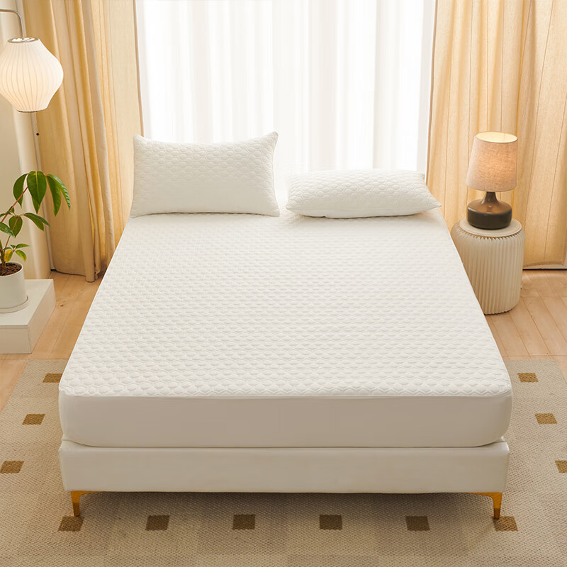 海澜之家（HLA）夹棉加厚床笠罩单件可水洗裸睡床单床罩1.5x2米床垫保护套全包围 圈圈白 150*200cm