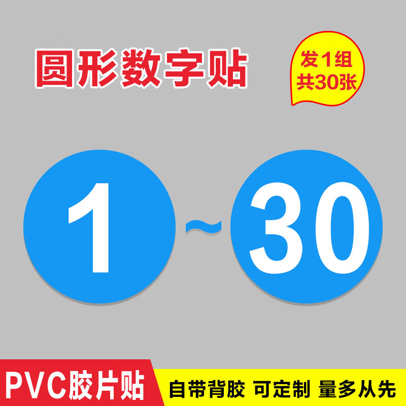 陶柔PVC膠片貼數(shù)字號碼牌數(shù)字貼編號牌數(shù)字機臺編號牌標識牌廠家樓層 藍色1~30（發(fā)1組）【PVC膠片貼 20x20cm