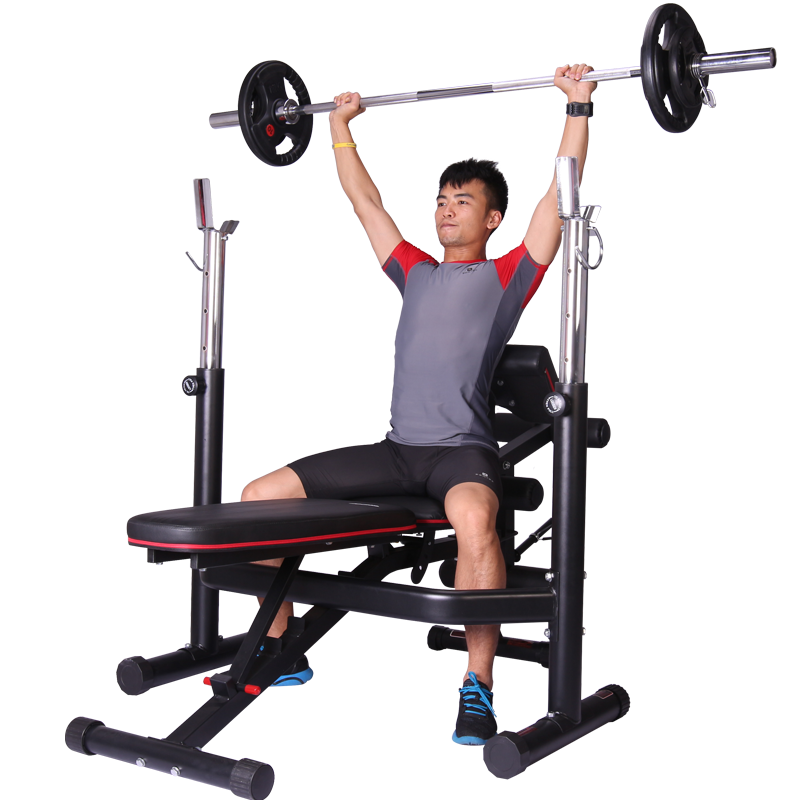 力動（RIDO）舉重床臥推架杠鈴架多功能綜合訓練器健身器材（含120kg杠鈴片）