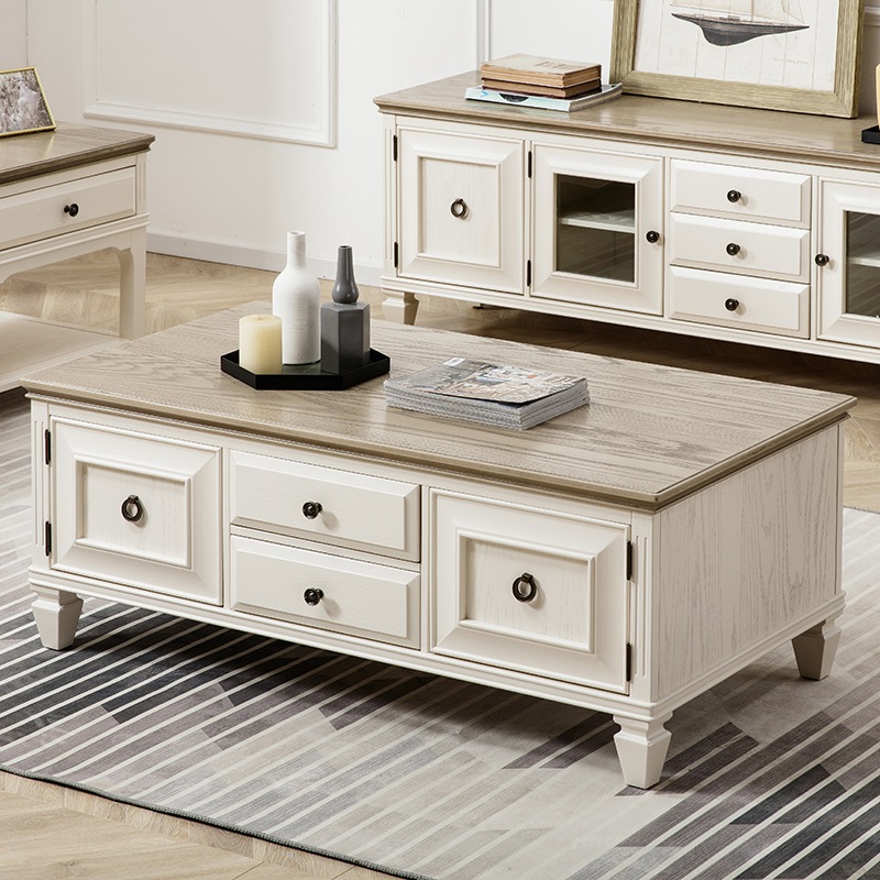 老酋长美式全实木茶几电视柜组合原木家具小户型纯实木轻奢风格茶桌