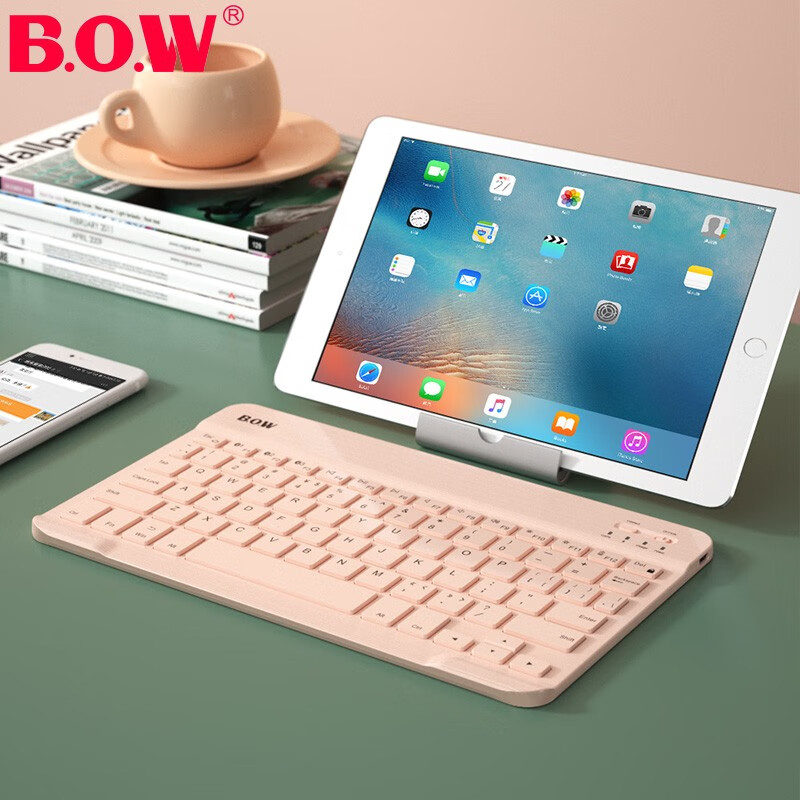 航世（BOW）HB032-Y 键盘 无线三蓝牙键盘 办公键盘 超薄便携 78键 手机平板ipad键盘 巧克力按键 粉色