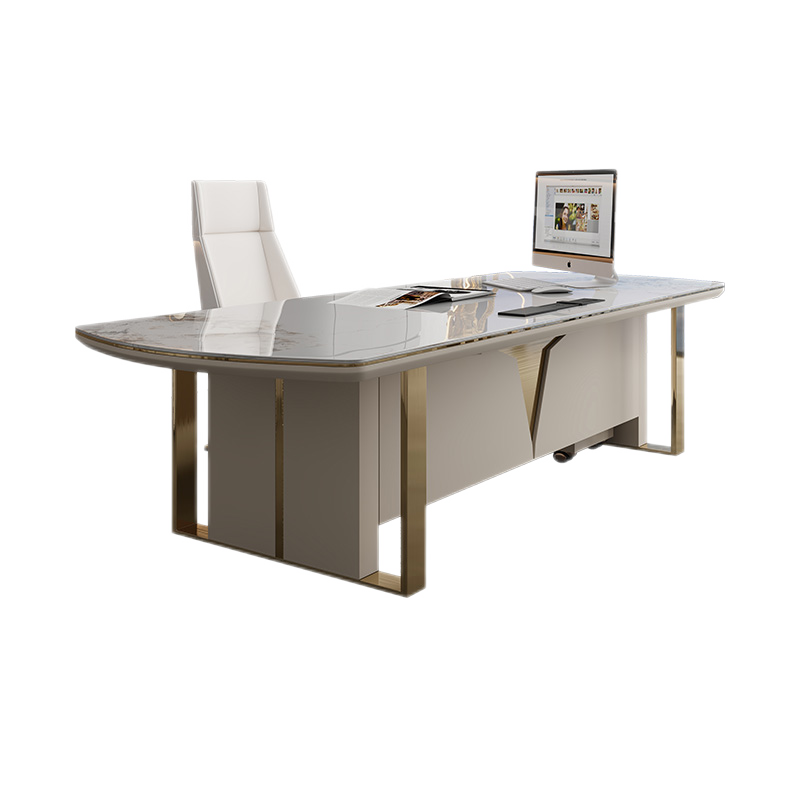 优卡吉 轻奢岩板老板桌经理电脑白色办公桌简约现代设计感烤漆总裁桌 SZ-850 1.8米岩板书桌