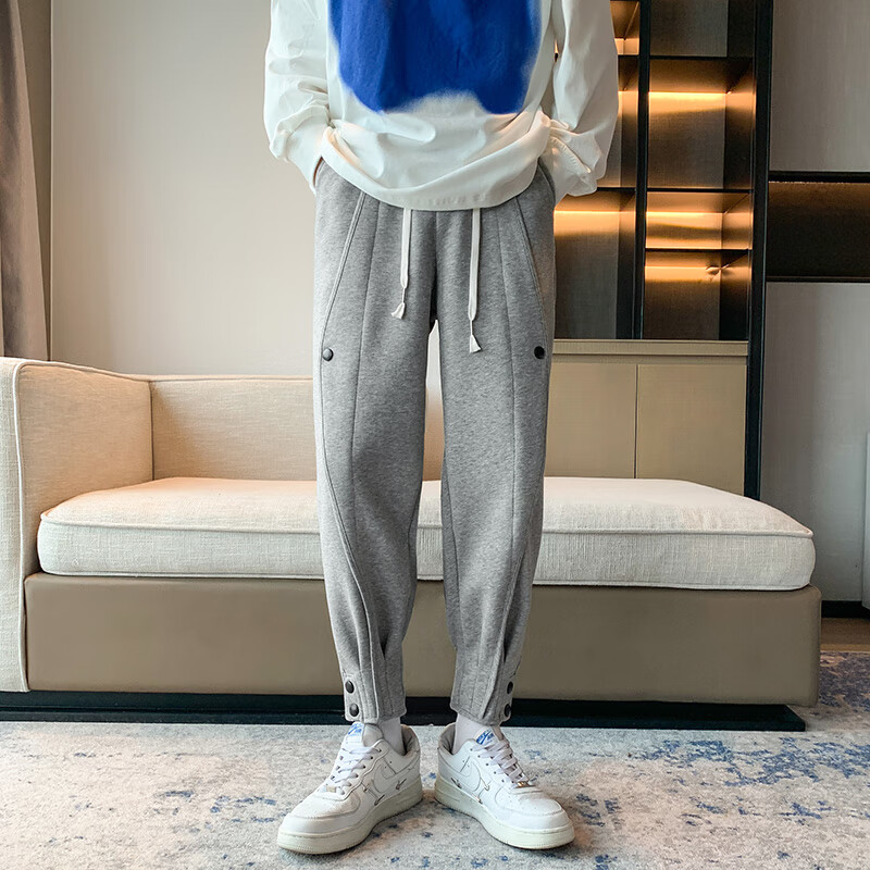 Angelgonzales高档朱渣渣运动裤男裤子宽松休闲裤2025夏冬季束脚裤卫裤哈伦裤男 灰色 M
