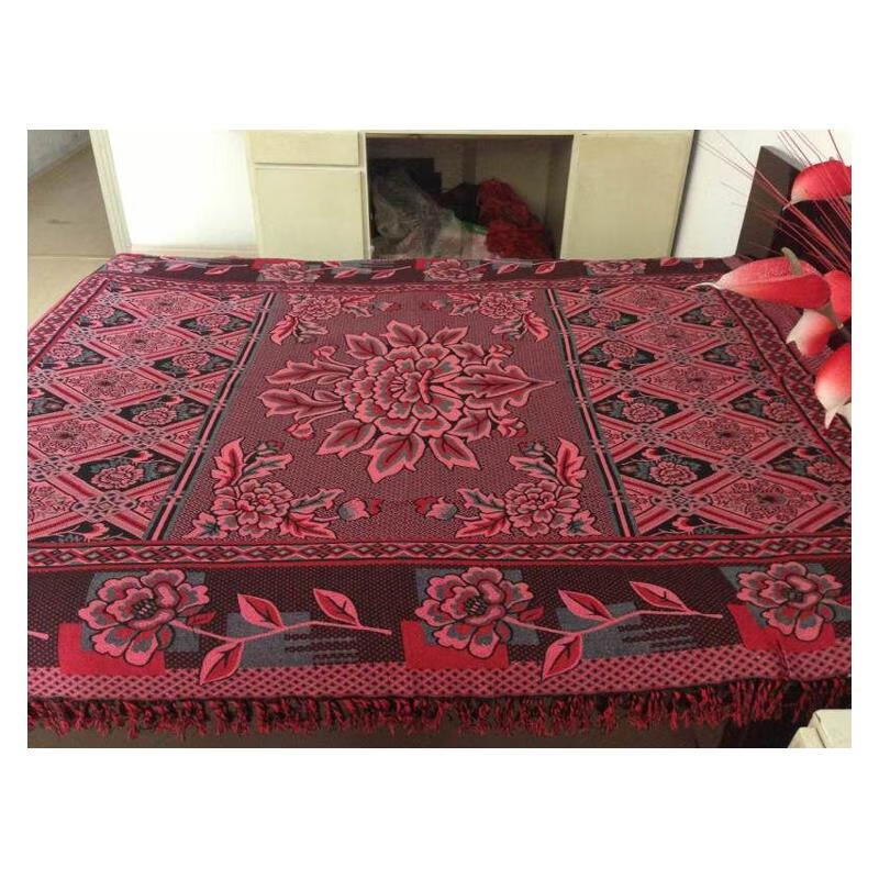 南啵丸老式线毯 老式针织全棉线毯沙发垫沙发巾桌布盖毯棉线休闲毯 红