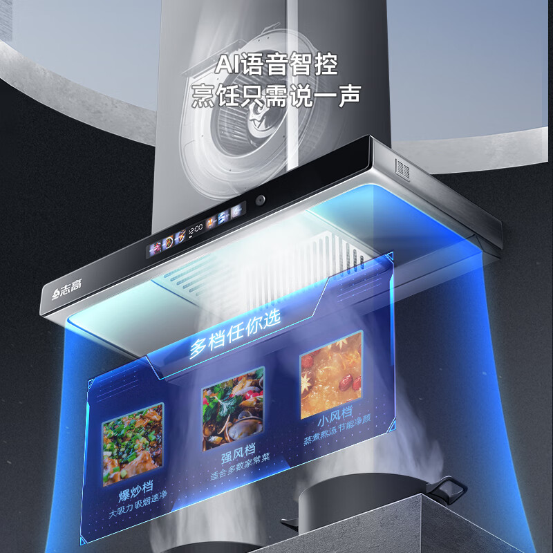 志高(CHIGO)抽油烟机 家用欧式顶吸油烟机 28立方大吸力 小型自清洁抽烟机 挥手智控 语音智能 豪配900宽+八键大屏+体感控制+自动清洗+包安装