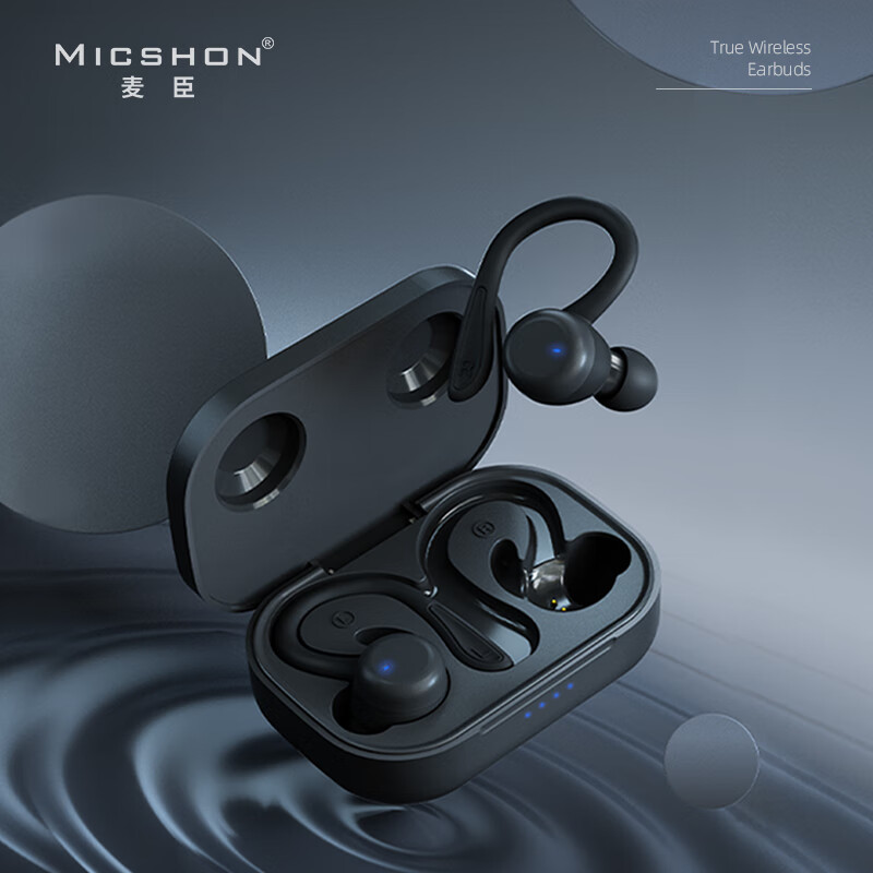 麦臣（MICSHON） TWS真无线运动蓝牙耳机跑步挂耳式耳机 超长续航防水防汗 苹果安卓手机通用 触控款-黑色