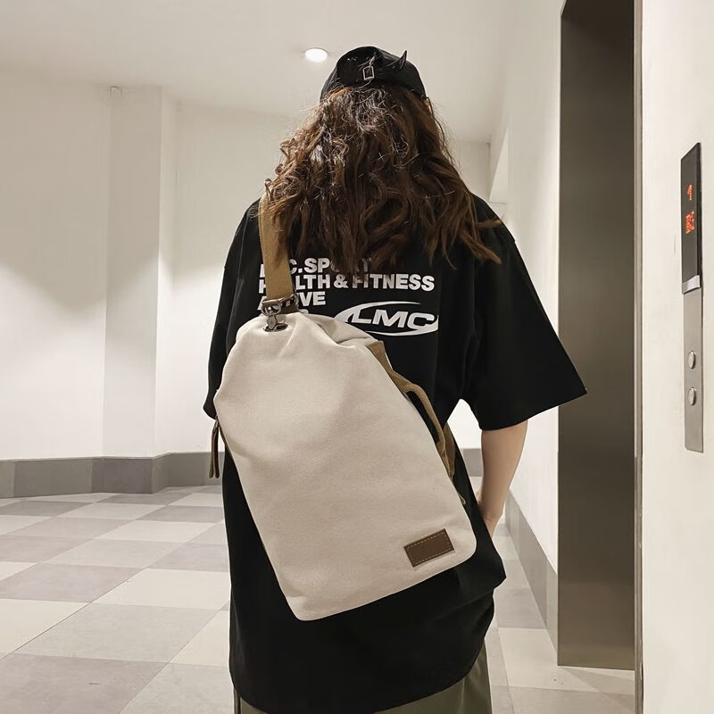 帆布包男女大容量日系复古斜挎包多功能时尚单肩包学生背包单肩包 卡其