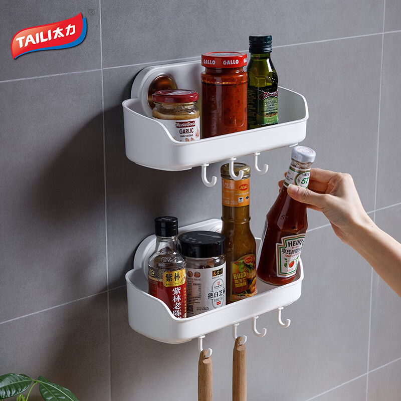 太力厨房置物架 壁挂调料架 免打孔强力吸盘挂钩 收纳盒nice2.