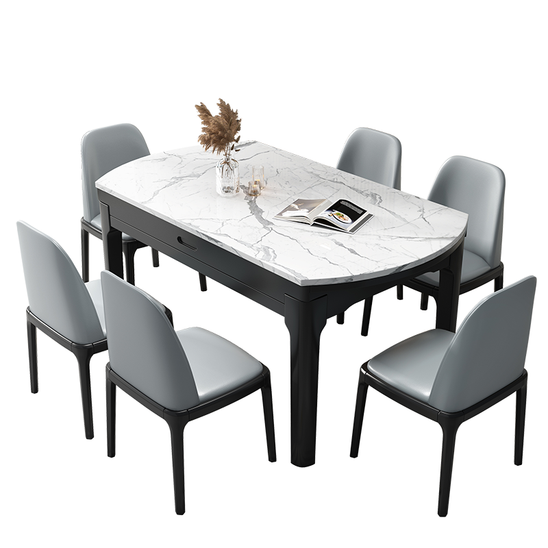 风之意 餐桌 简约现代大理石餐桌椅组合圆桌家用可伸缩折叠实木饭桌FR-916 雅致黑(八角椅) 1.35米单桌(不含餐椅)