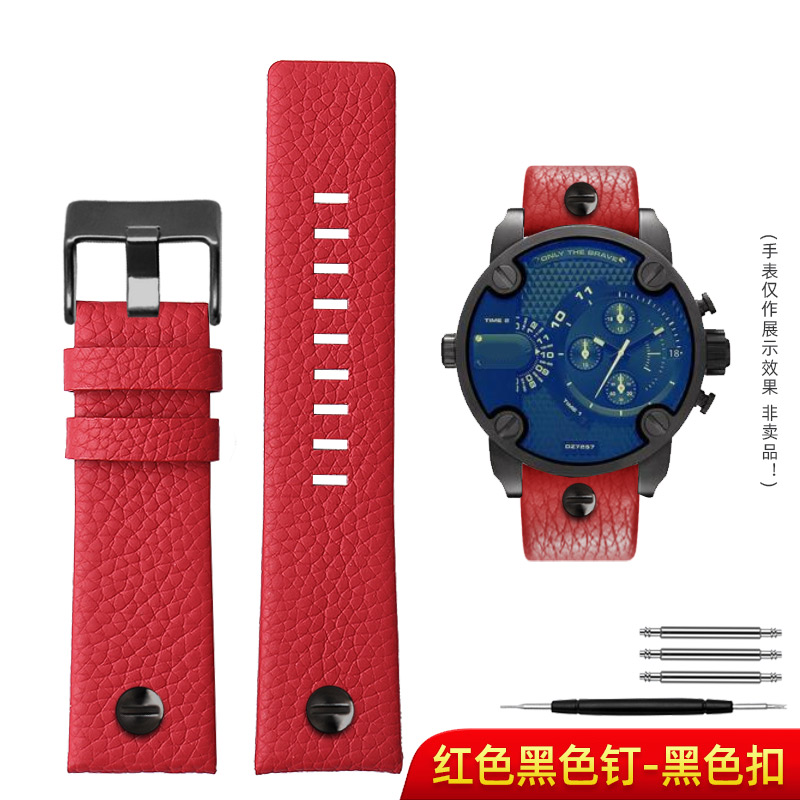 适配diesel迪赛手表真皮手表带男 dz7395 7370 7257 7430红色表带手表