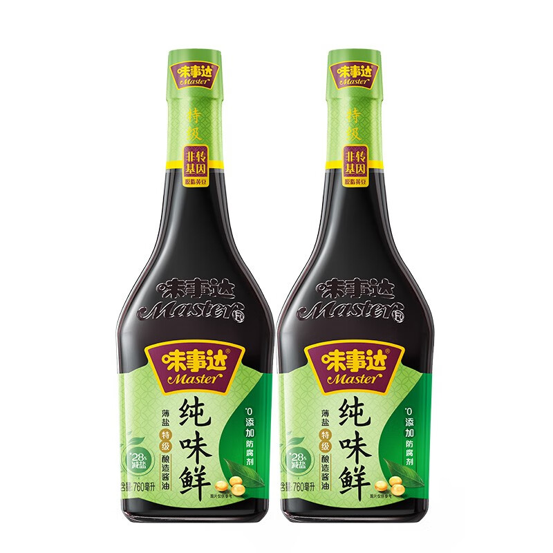 味事达 纯味鲜760ml生抽酱油 酿造点蘸凉拌炒菜调味品 纯味鲜760ml*2