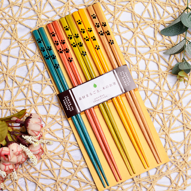 河合日本原装进口猫爪筷子家用高端实木家庭装一人一筷可洗碗机 猫爪