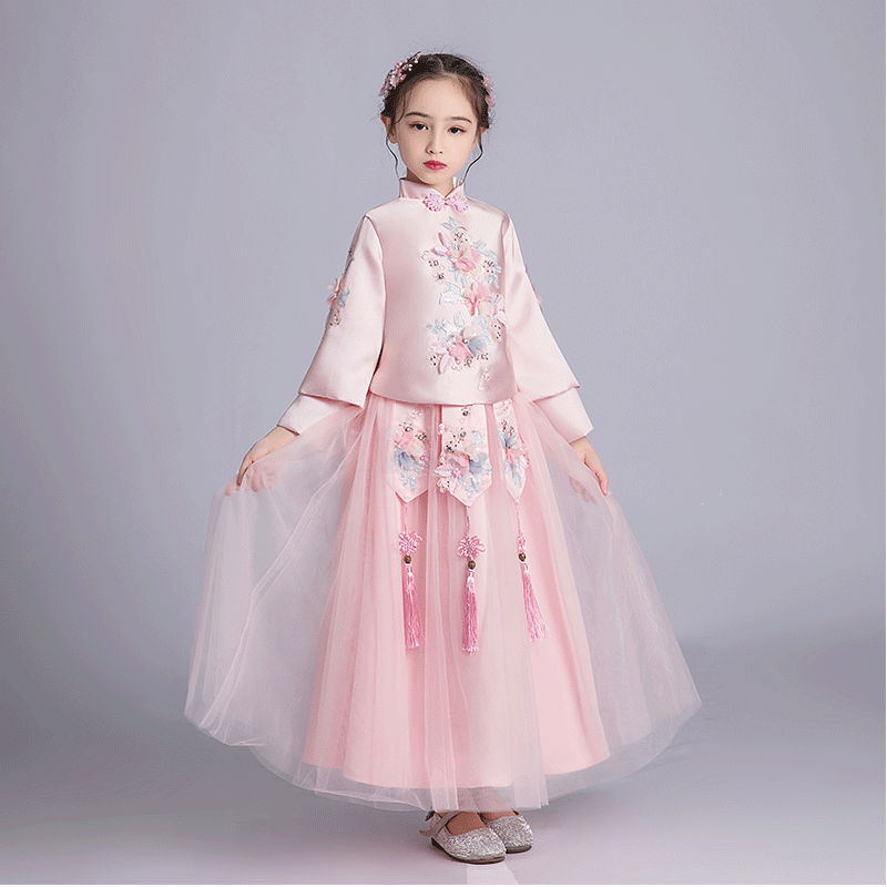 小咔衣浓儿童汉服童装中国风古装小女孩超仙古筝演出服女童唐装襦裙春秋季 粉色汉服 130属于什么档次？