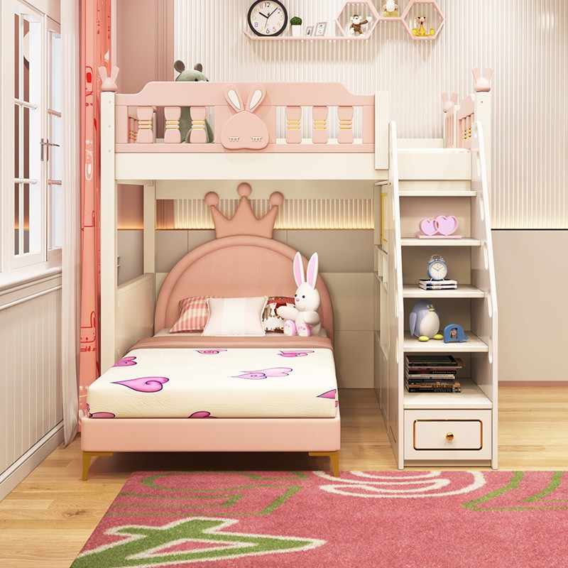 前置梯柜上下床省空间高低床多功能组合床子母床书桌卡通公主房 上床