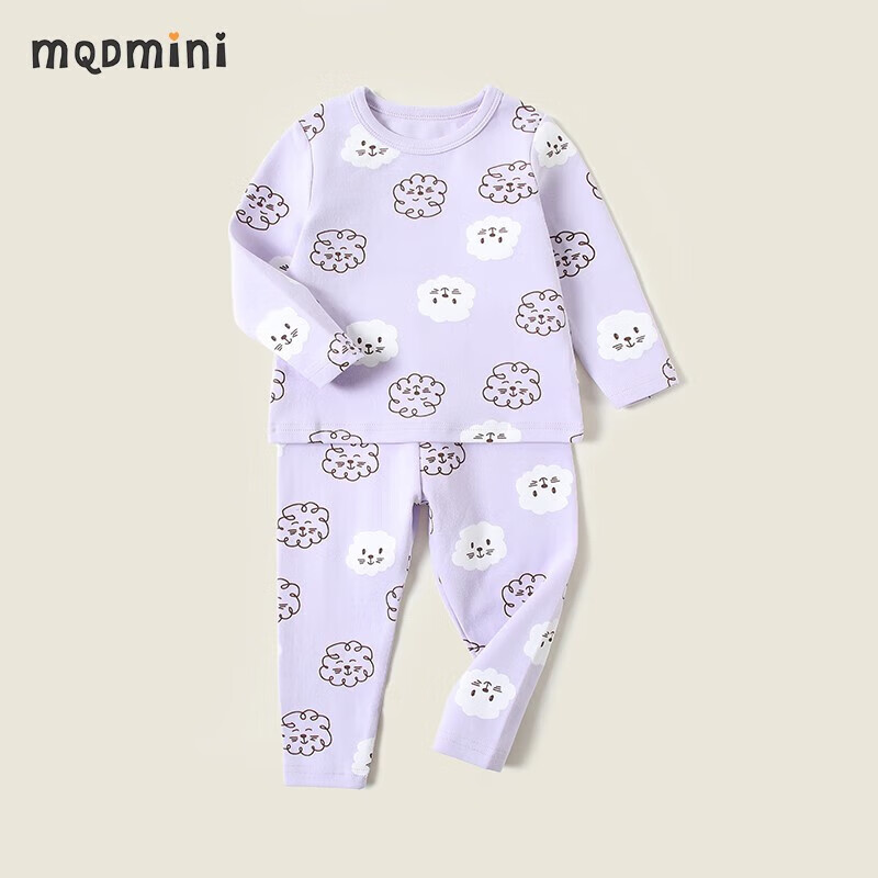 MQDMINI童装儿童睡衣女童家居服套装秋季宝宝衣服中小童长袖长裤两件装 朵朵狮子丁香紫 120高性价比高么？