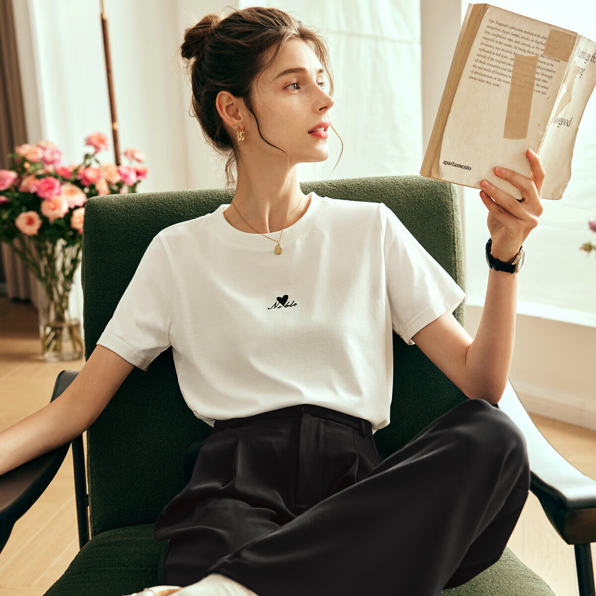 Olrain欧芮儿法式白色短袖T恤女夏季新款简约正肩显瘦上衣 米白色 S 